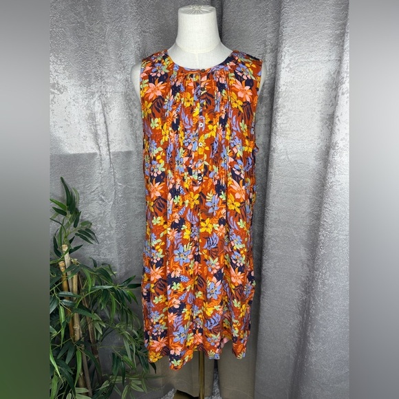 Garnet Hill Multicolored Floral Print Livvy Crêpe Dress Sleeveless Sz L - Picture 2 of 12